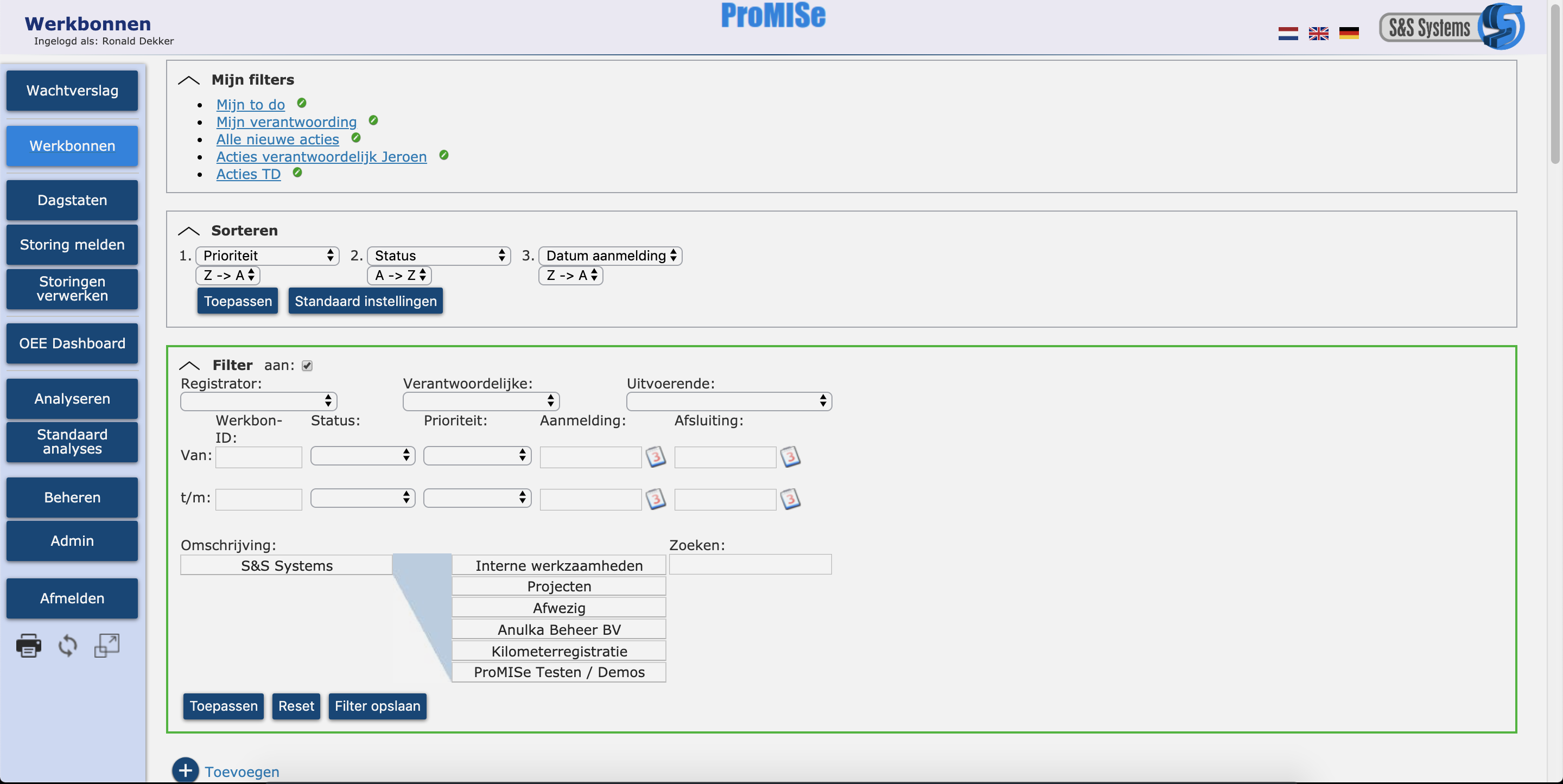 Action list filters
